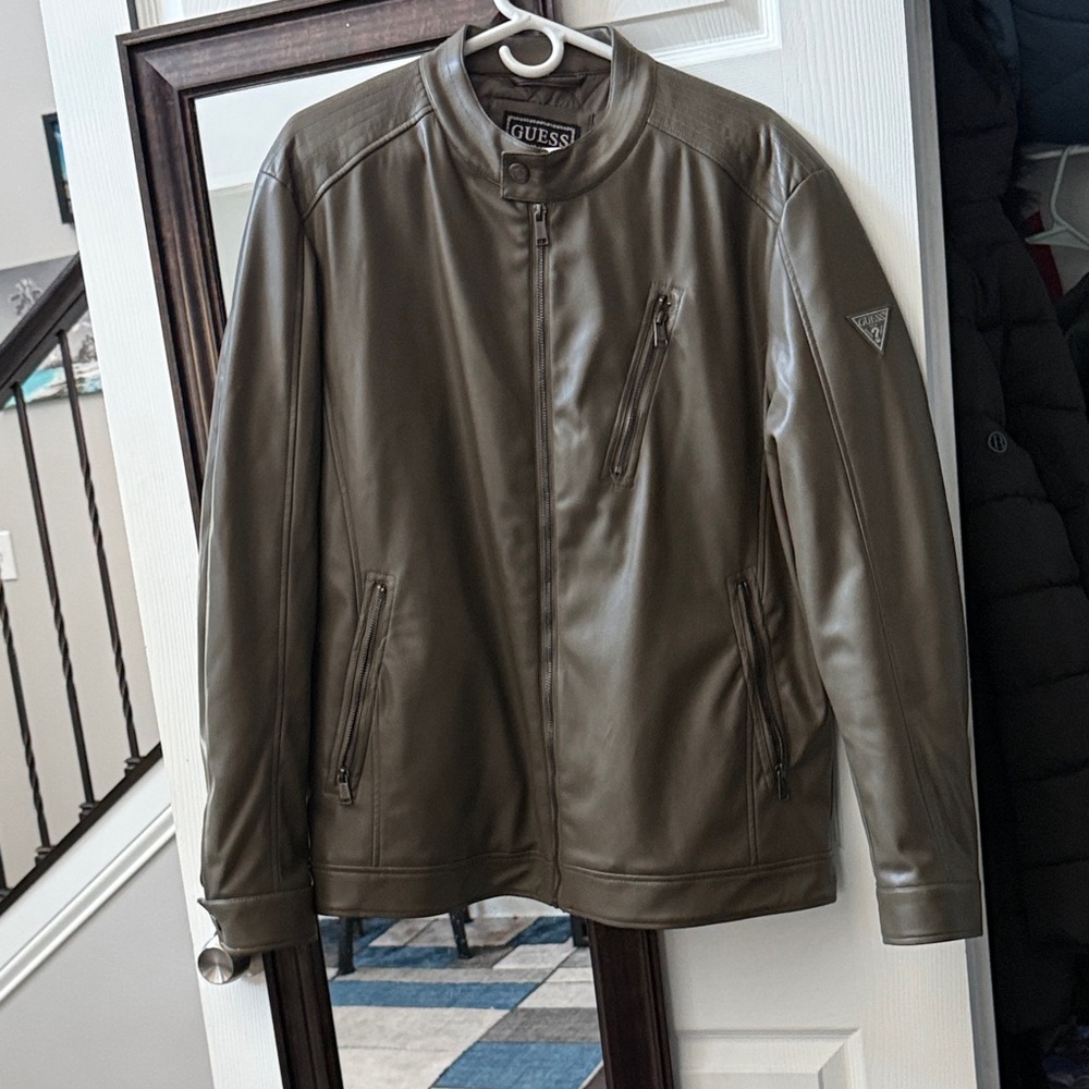 GUESS Men's Olive Leather Jacket